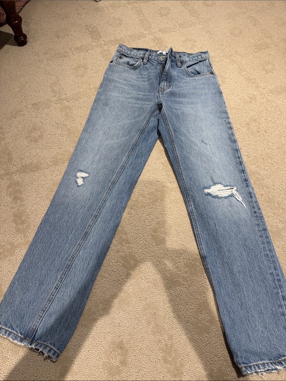 Re/Done Light Blue Distressed Straight-Leg Jeans